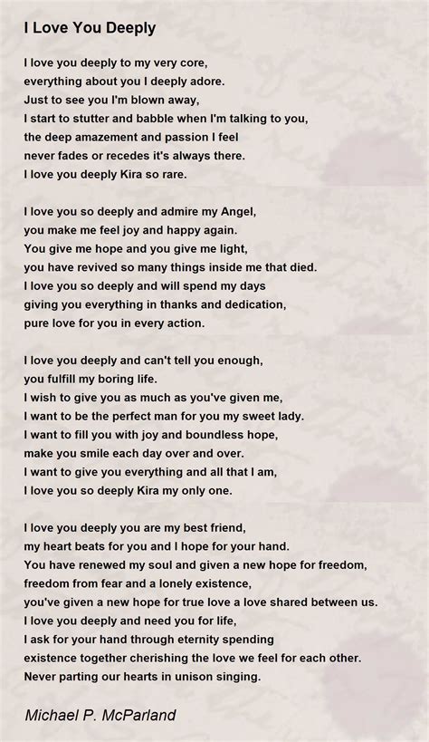 I Love You Deeply By Michael P Mcparland I Love You Deeply Poem