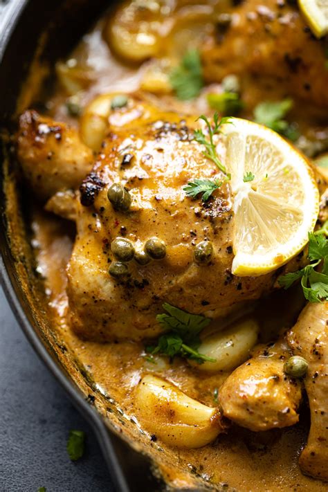 Quick chicken thigh recipes are midweek life savers and this is a gold nugget! Creamy Lemon Garlic Chicken Thighs with Capers | Recipe ...