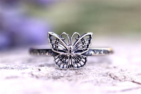 Sterling Silver Butterfly Ring Silver Dainty Stacking Ring Etsy Raw