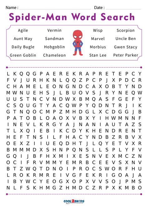 Printable Spider Man Word Search