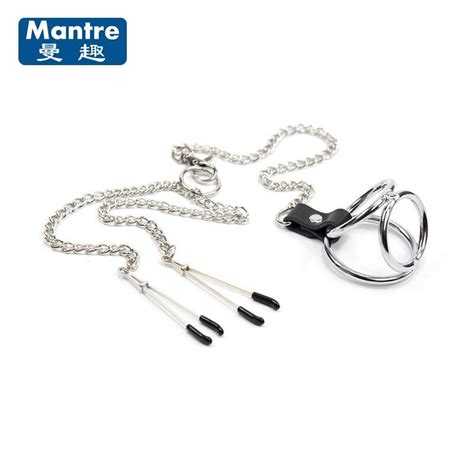 Alternative Adult Toys Metal Nipple Clamps With Chain Penis Rings Flirt Sex Toys For Couples