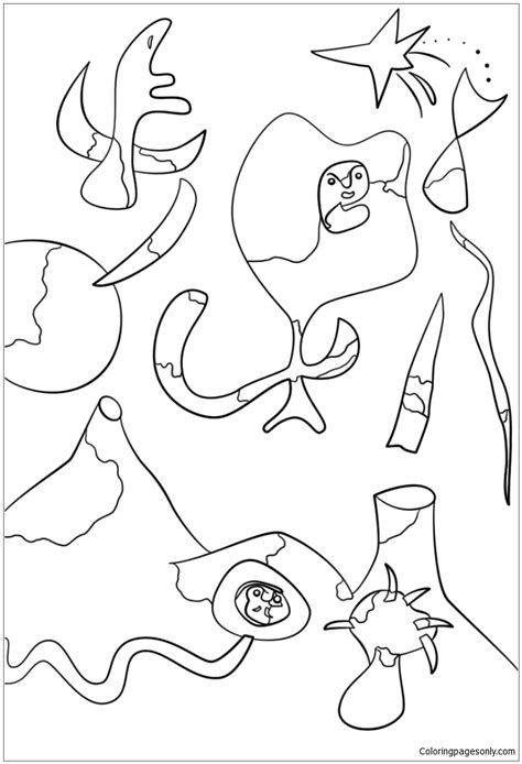 The Air by Joan Miro Coloring Pages - Famous paintings Coloring Pages