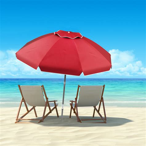 Beach Umbrella With 360 Degree Tilt Portable Outdoor Sun Shade Canopy With Uv Protection Sand