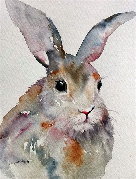 A Watercolor Painting Of A Brown And White Rabbit