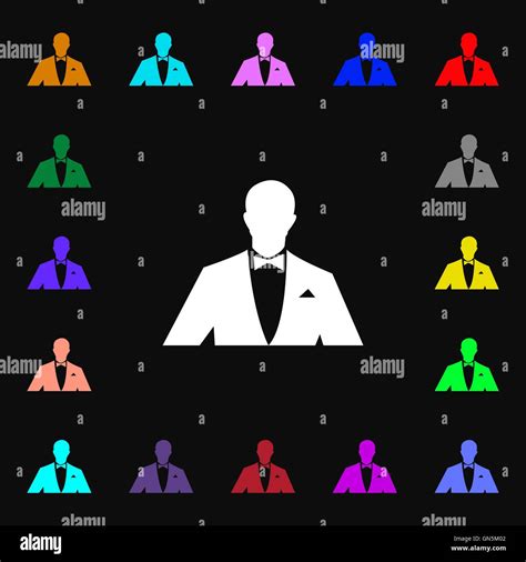 Silhouette Of Man In Business Suit Icon Sign Lots Of Colorful Symbols