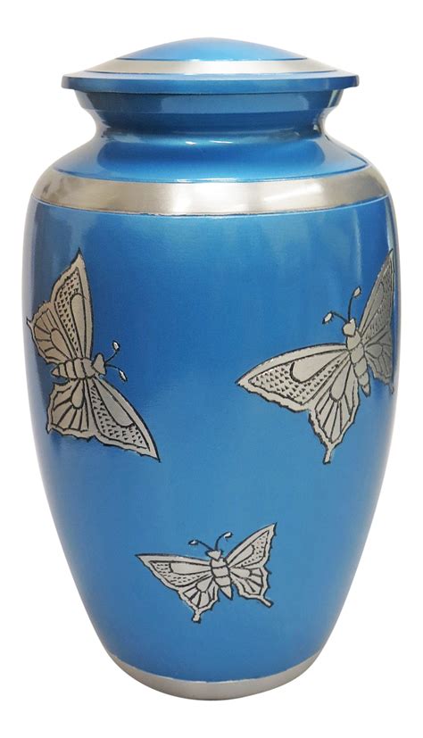 Large Aluminium Blue And Silver Butterfly Adult Urn With Optional Person