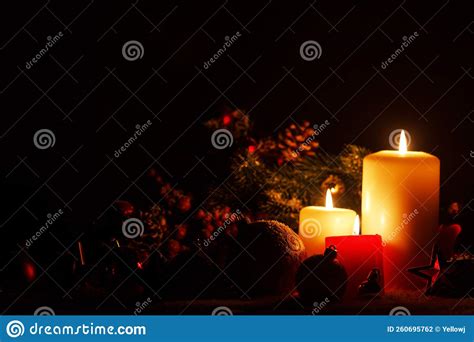 Christmas Burning Candles Stock Photo Image Of Ball 260695762