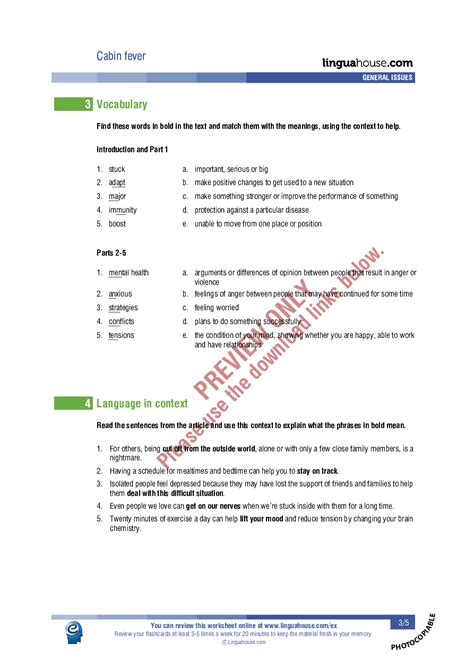 Check spelling or type a new query. Cabin fever: Worksheet Preview - Linguahouse.com