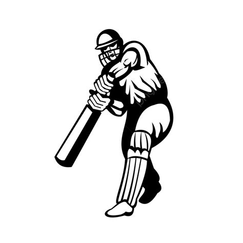 Cricket Batting Clipart Hd Png Retro Black And White Style