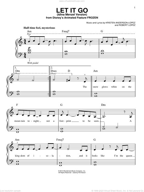 Let It Go From Frozen Beginner Sheet Music For Piano Solo