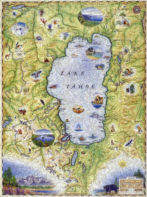After all the time you spent finishing that perplexing jigsaw puzzle, **sealing and framing** it allows you to transform your work into a piece of wall art. Lake Tahoe Map - Wooden Jigsaw Puzzle - Liberty Puzzles ...