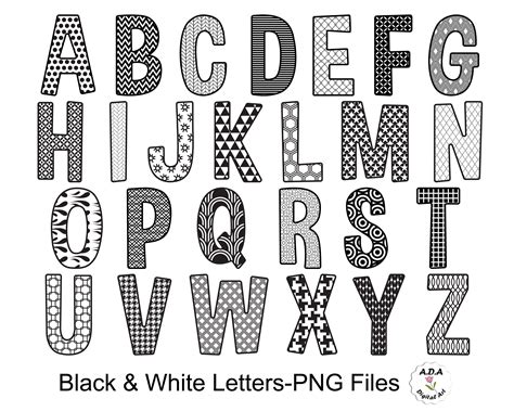 Alfabet Clipart Zwart Wit Alfabet Letters Illustraties Zwart Etsy