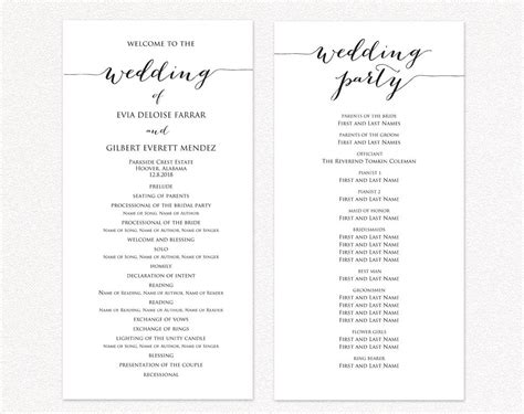 wedding ceremony program templates wedding templates