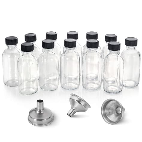 Buy 12 2 Oz Small Clear Glass Bottles 60ml With Lids And 3 Stainless