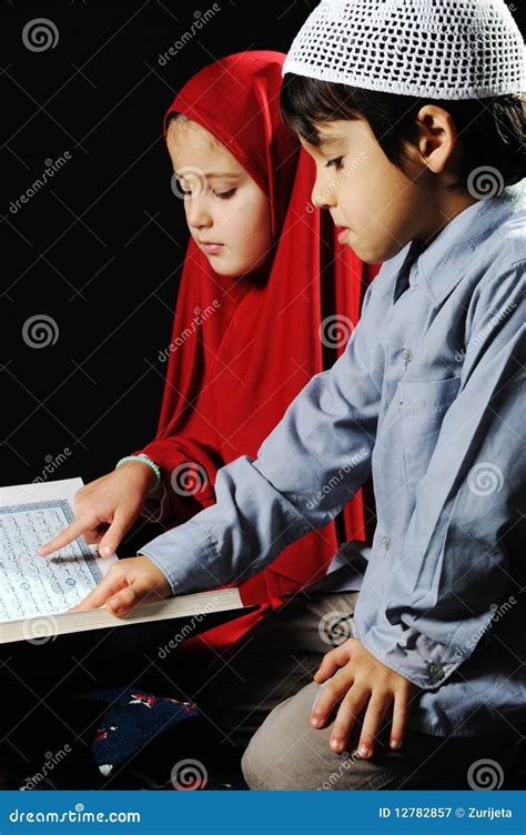 Muslim Girl And Boy On Black Background Stock Image Image Of
