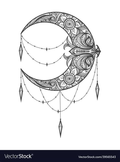 Crescent Moon Tattoo Drawn In Entangle Style Vector Image