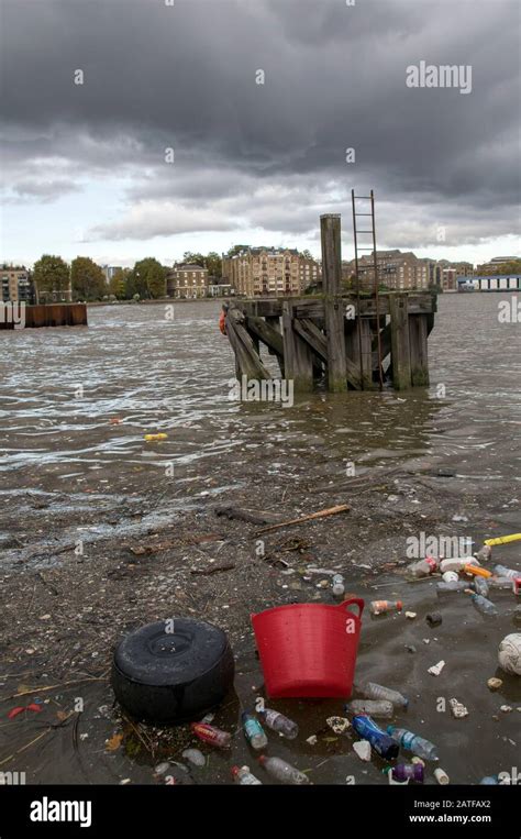 Plastic Pollution In River Thames London Stock Photo Alamy