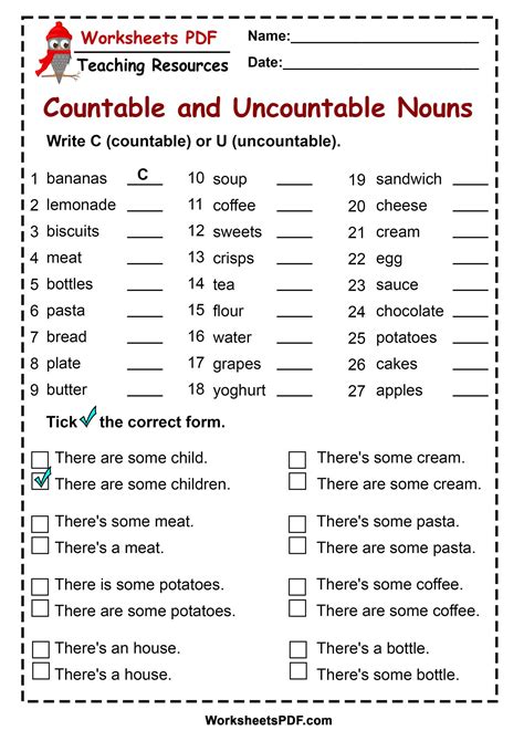 Countable Nouns Worksheets K5 Learning Countable And Uncountable