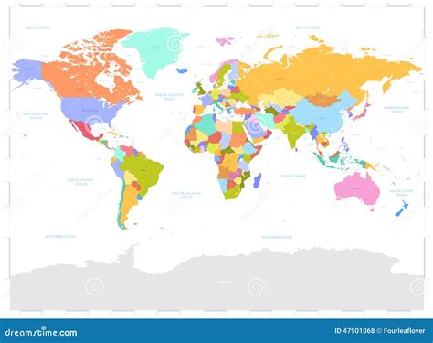 Hi Detail Colored Vector Political World Map Illustration Stock Vector