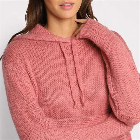 Que voulez vous faire ? Pull col ras-du-cou capuche vieux rose femme | Vib's