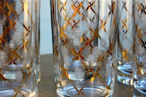 Set Of 8 Vintage Fancy Drinking Glasses Etched With By Hazelhome
