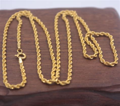 Real 18k Gold Chain 2mm Rope Style Chain Necklace 50 65 Cm