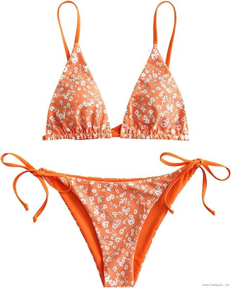 Zaful Womens Triangle Bikini Floral String Bikini Set Two Piece Swimsuit Bathing Suits