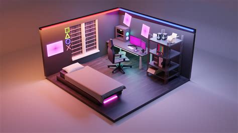 Artstation 3d Isometric Gaming Room Design Game Assets