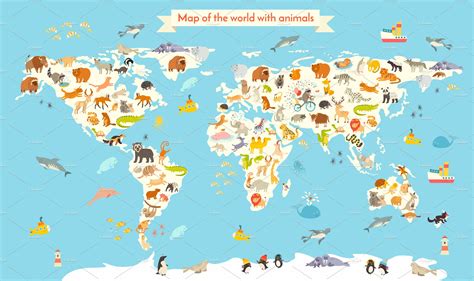 Animals World Map Pre Designed Illustrator Graphics Creative Market
