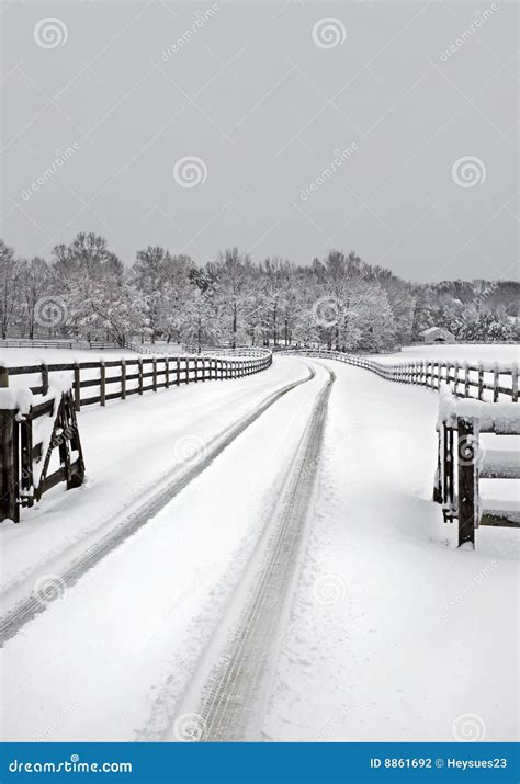 Snowy Farm Driveway Stock Photo Image Of Road Line Background 8861692