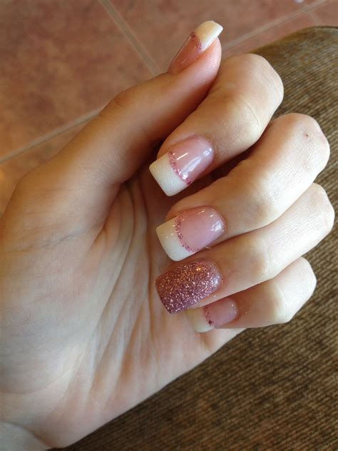 Acrylic Nails Simple French Tip Glitter Pink My Nails Pinterest