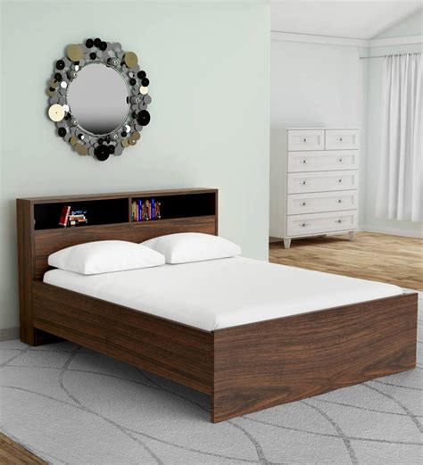 Buy Urban Queen Size Bed With Head Board Shelf Storage In Acacia Dark
