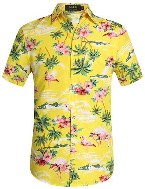 Sslr Mens Hawaiian Shirt Flamingos Casual Short Sleeve Button Down