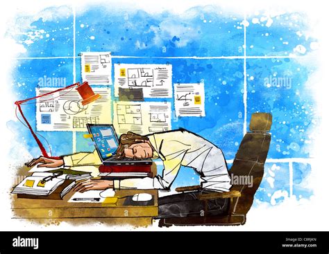 Illustration Of Man Sleeping At Work Stock Photo Alamy
