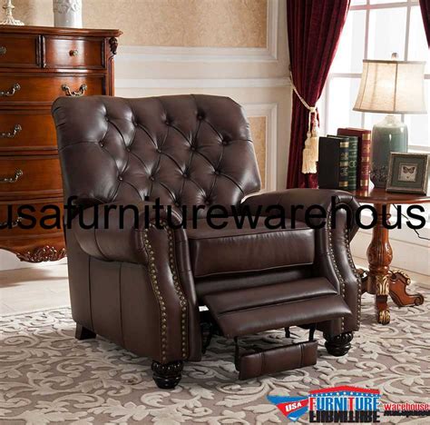 Marshall 100 Genuine Brown Tufted Leather Recliner