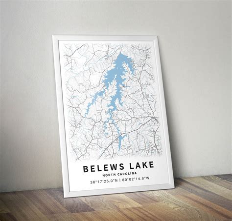 Printable Map Of Belews Lake North Carolina United States Etsy Hong Kong