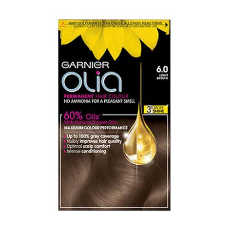 This blend of avocado, olive and shea oils provides rich nourishment. Buy Garnier Olia Permanent Hair Colour 6.0 Light Brown