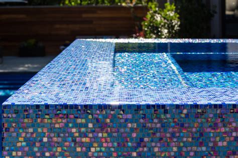 Iridescent Glass Tile Spa Detail Modern Pool Los Angeles By Terry Design Inc