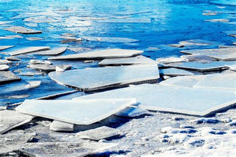 Fragments Of Melting Ice Float On A River Water Stock Image Image Of