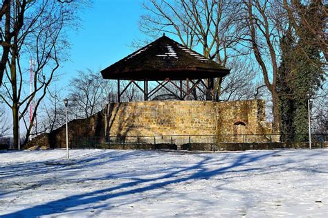 Winter Castle Park With The Remains Of The Castle Tower Of The Former