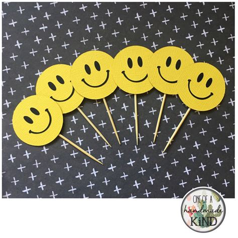 Smiley Face Cupcake Toppers Birthday Cake Happy Face Toppers