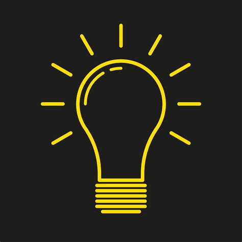 Yellow Light Bulb Outline Icon Vector Isolated On Black Background