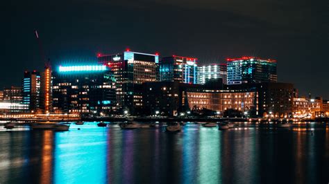 Boston Usa Buildings City Lights Night 4k Usa