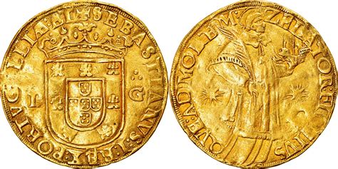 Portugal 2 Cruzados 1557 1578 Coin Sebastian I Rare Gold Au50 53