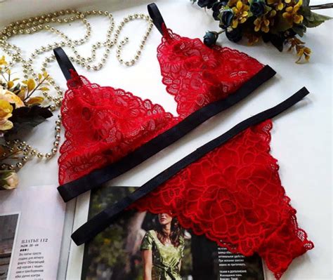 Red Silk Lingerie Set Black Lace Lingerie Sexy Lingerie Suspender Belt Red Lingerie 103917