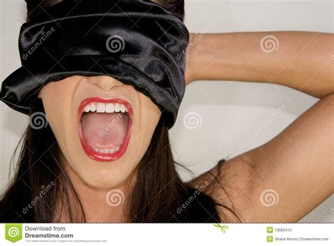 Screaming Beauty With Blindfold Over Her Eyes Stock Image Image Of Mouth Screaming 13692413