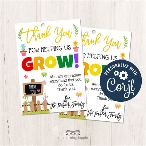 Printable Editable Thank You For Helping Us Grow Flower Floral Etsy