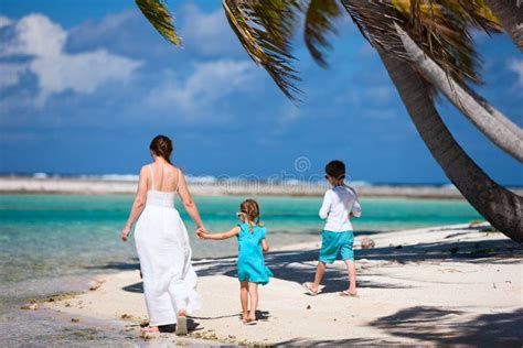 Mother And Kids On A Tropical Island Stock Image Image Of Caucasian
