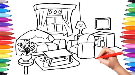 Dozens of home and room design examples make you instantly productive. How to Draw a Living Room for Kids | House Coloring pages ...