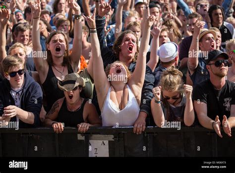 Enthusiastic And Energetic Music Fans And Festival Goers Enjoy A Live